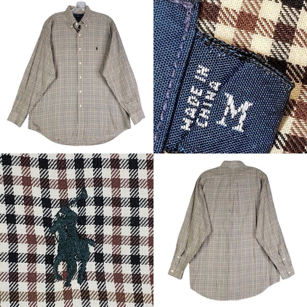 Polo Ralph Lauren Shirt Oxford Men's Medium Brown Plaid LS Button Down